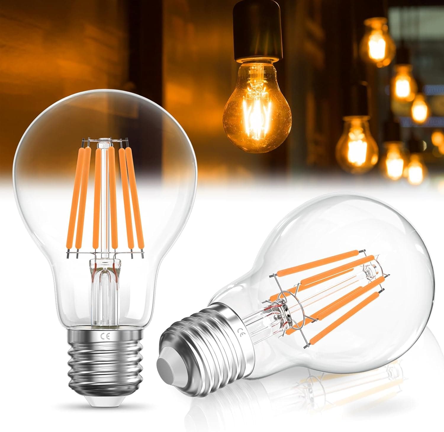 E27 LED Light Bulb Dimmable, A60 Vintage Edison Screw Bulb, Bayonet Light Bulbs, 7W 2700K Warm White 806LM, 300° Beam Angle, Energy Saving Filament Bulbs for Bedroom, Living Room
